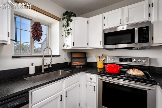 kitchen with white cabinetry, stainless steel appliances, and a sink