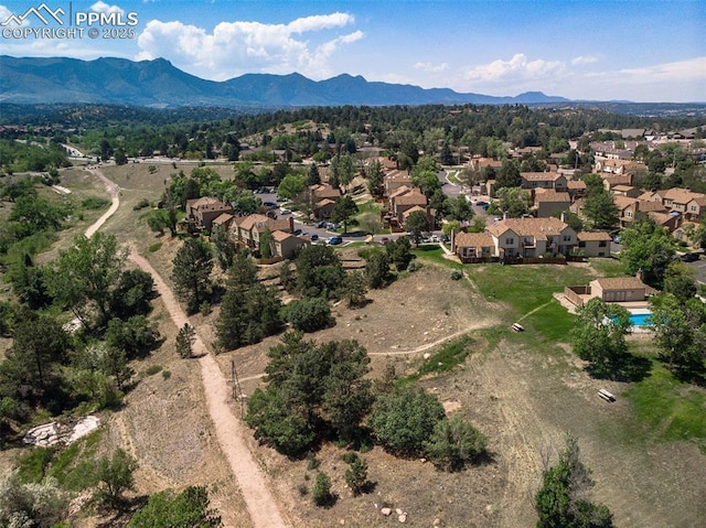 aerial view featuring a residential view and a mountain view