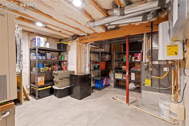 storage area with tankless water heater