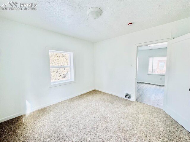 1108 W 16th St, Pueblo, CO 81003 - empty room with carpet floors, visible vents, a textured ceiling, and baseboards