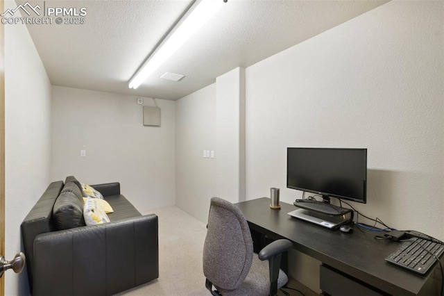 home office featuring light colored carpet