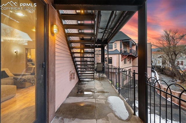 balcony at dusk with stairway