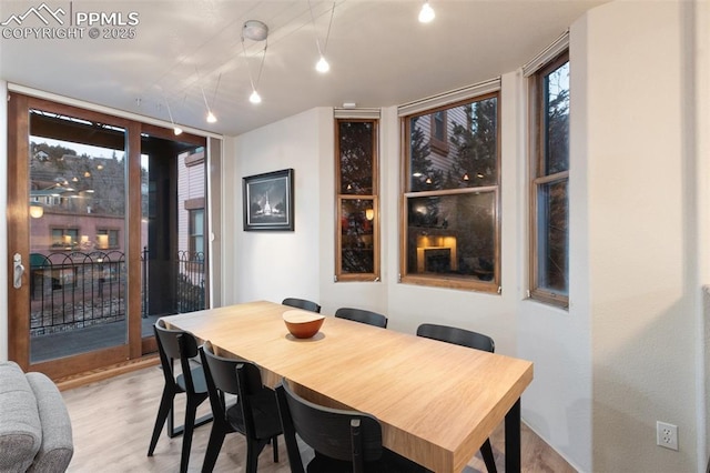 dining area with light wood finished floors