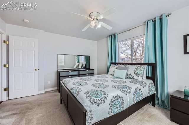 bedroom with carpet and a ceiling fan