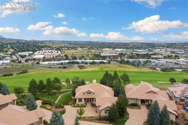 birds eye view of property featuring golf course view