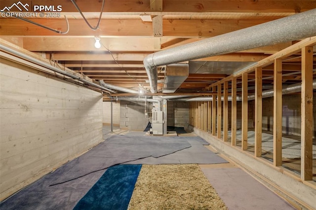 unfinished basement with heating unit