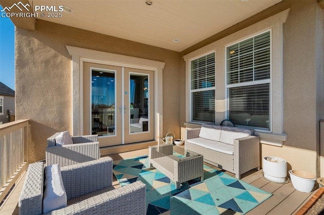 exterior space featuring outdoor lounge area and french doors