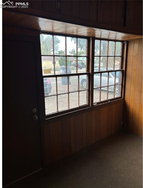interior space with wooden walls and plenty of natural light