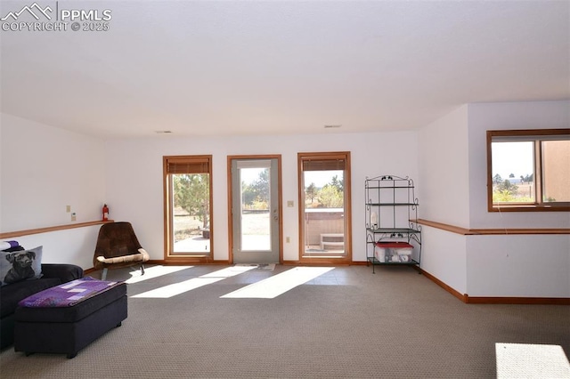 sitting room with carpet floors and baseboards