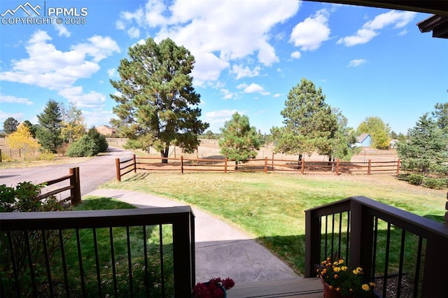 view of yard with fence private yard and a rural view