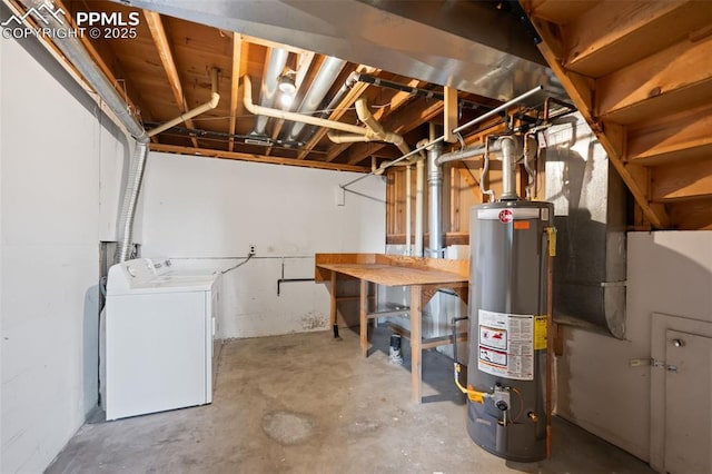 unfinished below grade area with washer / dryer and water heater