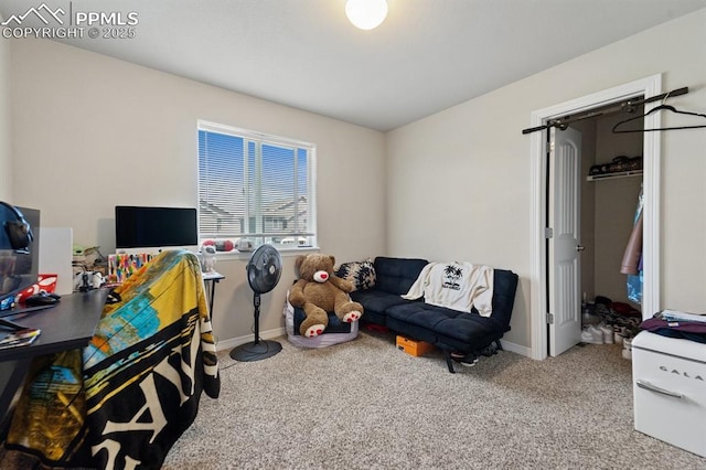 game room featuring carpet floors and baseboards