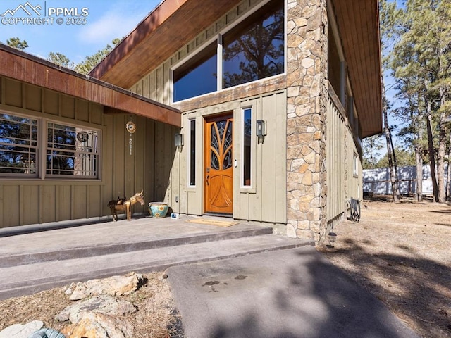 entrance to property with board and batten siding