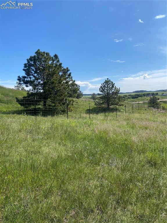 view of yard featuring a rural view and fence