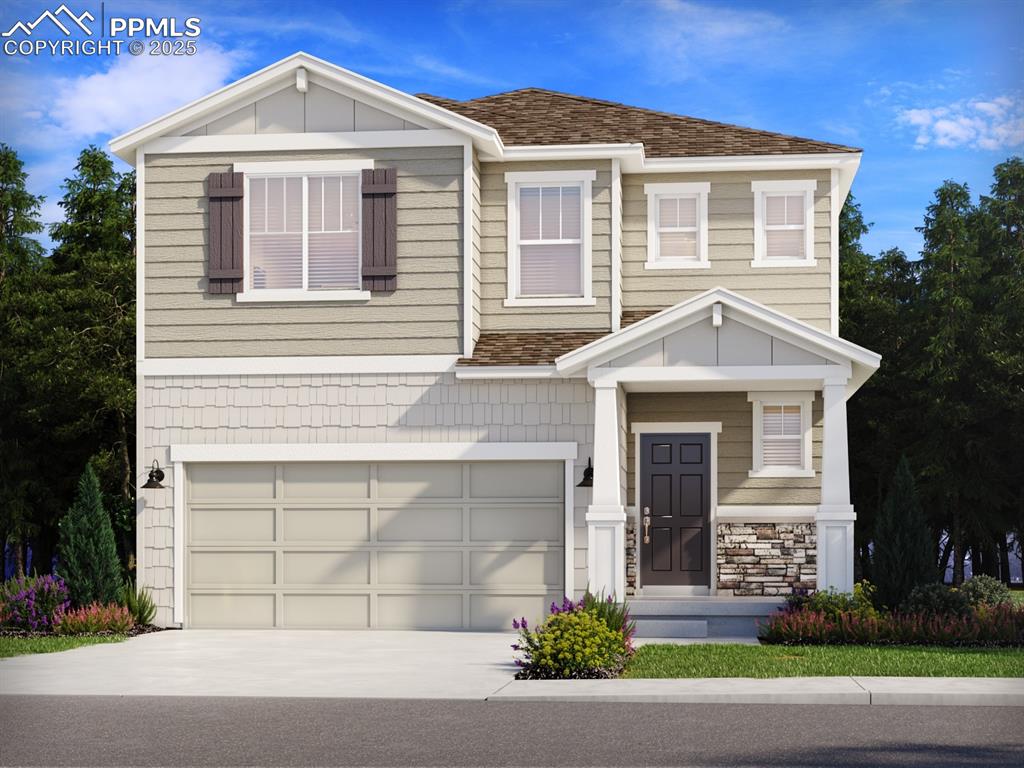 view of front of house featuring board and batten siding, concrete driveway, a shingled roof, and a garage