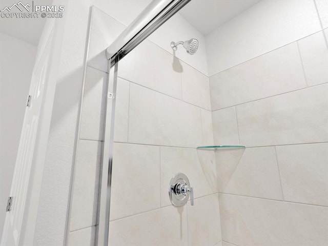 interior details featuring a tile shower