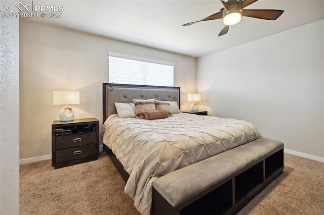 bedroom with carpet, baseboards, and ceiling fan