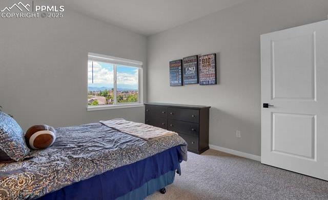 bedroom featuring carpet flooring and baseboards