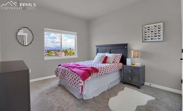 bedroom featuring baseboards and carpet