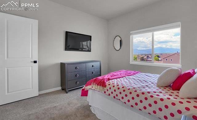 carpeted bedroom featuring baseboards