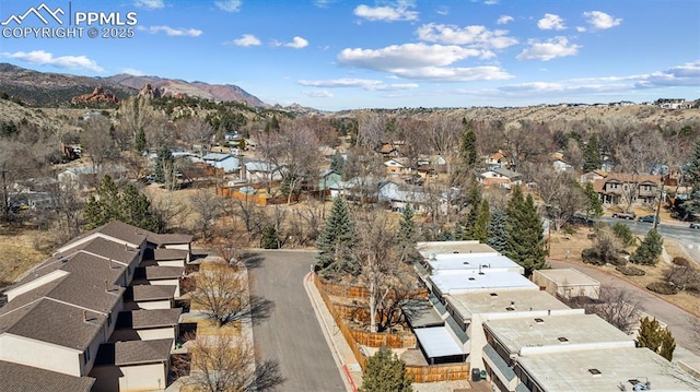 aerial view with a residential view and a mountain view