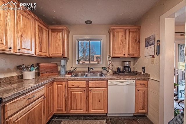 kitchen featuring white dishwasher and a sink