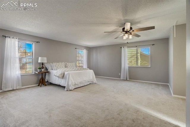 unfurnished bedroom featuring multiple windows, baseboards, and carpet flooring