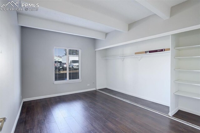 9995 E Harvard Ave Unit 155, Denver, CO 80231 - interior space with wood finished floors, beam ceiling, and baseboards