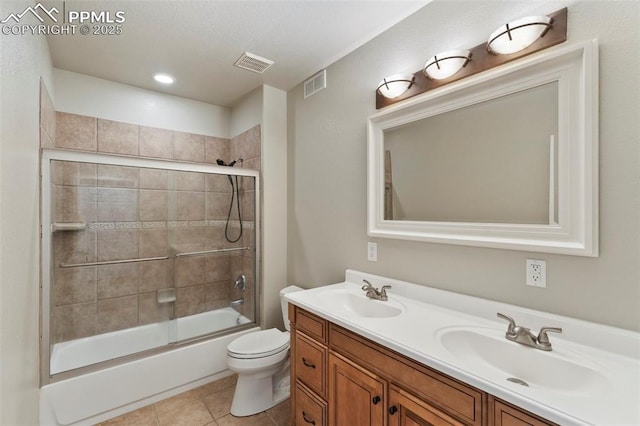 full bath featuring toilet, tile patterned flooring, a sink, and visible vents