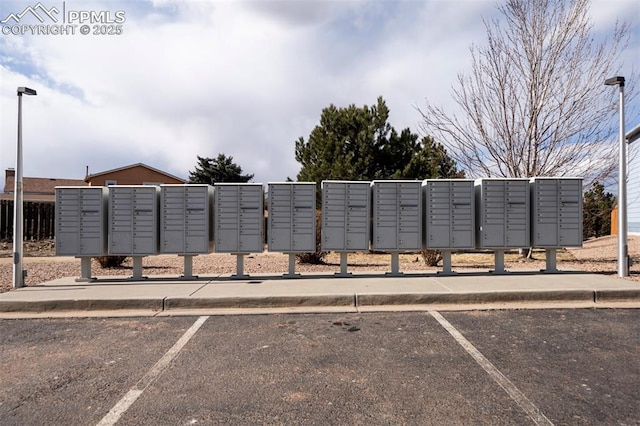 view of community with mail area and uncovered parking