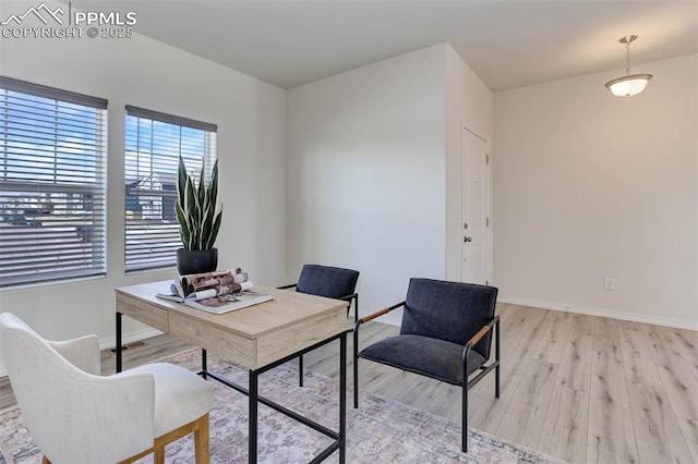 office featuring light wood-style floors and baseboards