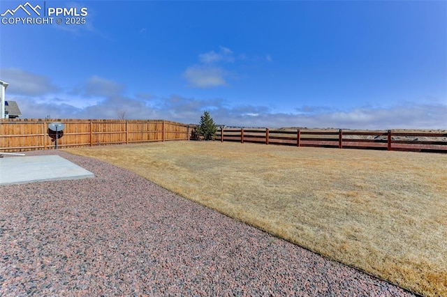 view of yard with a patio area and a fenced backyard