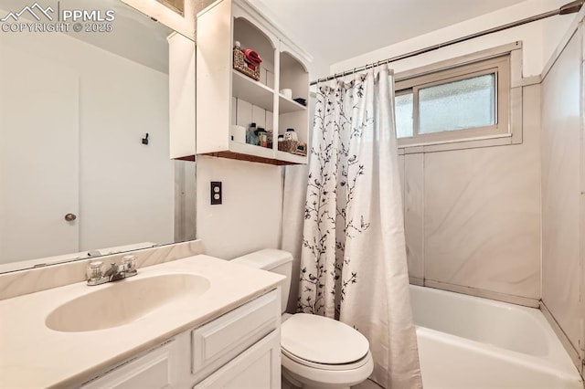 full bathroom featuring toilet, vanity, and shower / bath combo