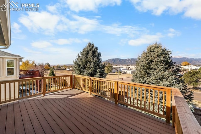 deck with a mountain view