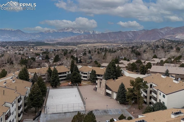 aerial view with a residential view and a mountain view