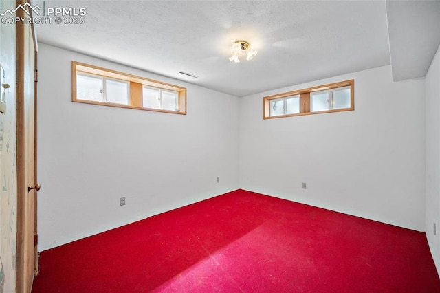 below grade area featuring carpet and visible vents