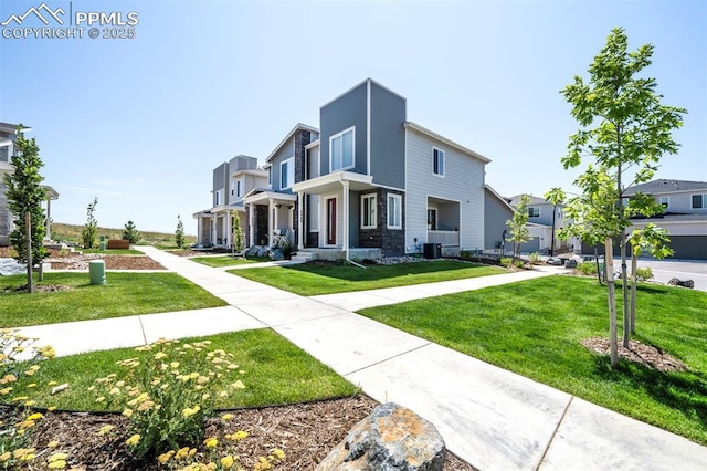 exterior space featuring a front yard and a residential view