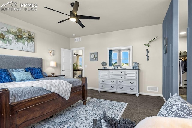 bedroom featuring carpet, visible vents, and baseboards