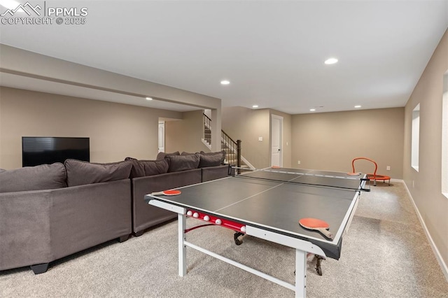 recreation room featuring baseboards and recessed lighting