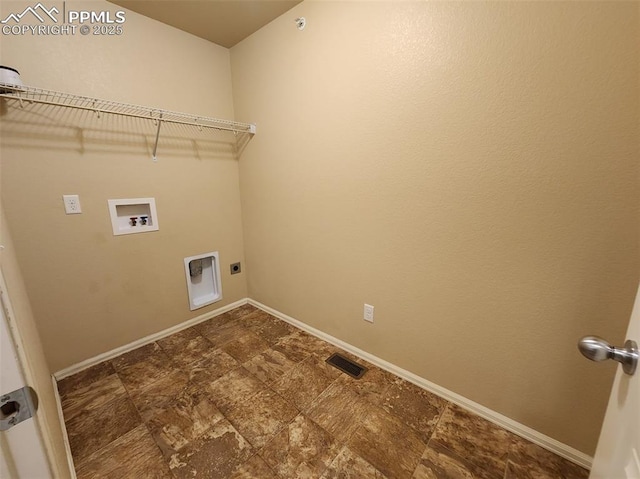 washroom with laundry area, visible vents, baseboards, washer hookup, and electric dryer hookup