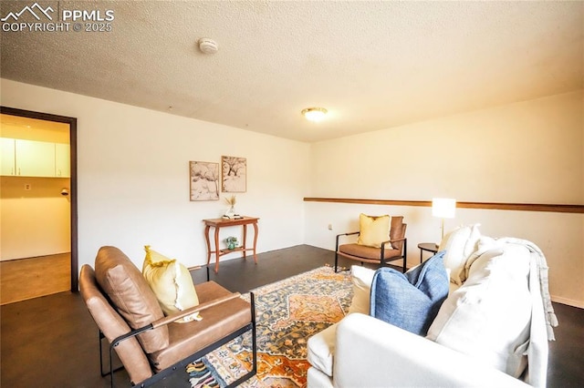 living room featuring a textured ceiling