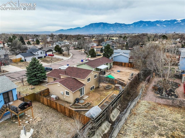 aerial view with a residential view and a mountain view