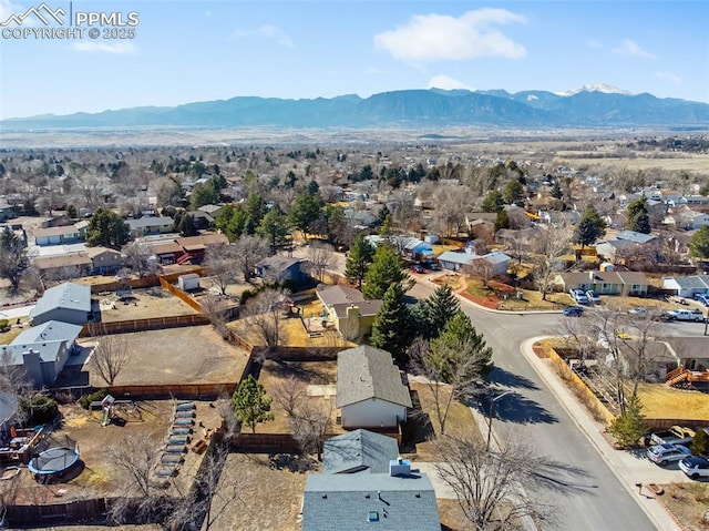 bird's eye view with a mountain view and a residential view