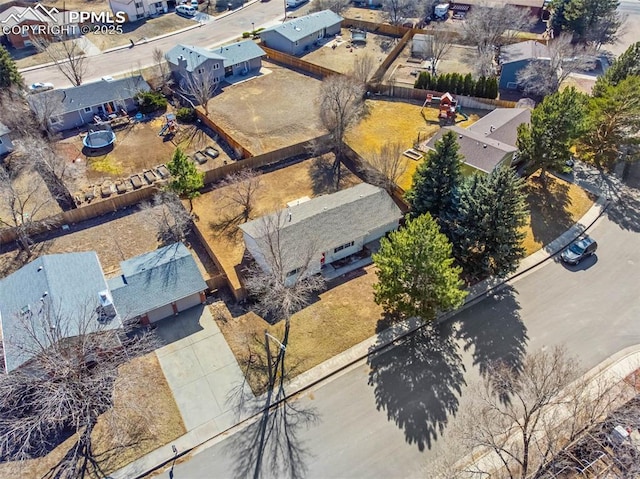 bird's eye view with a residential view