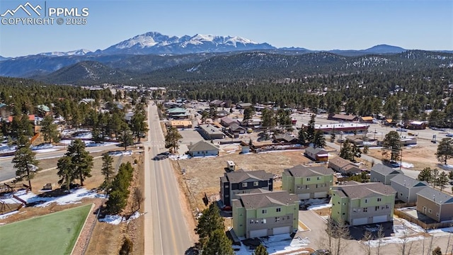 birds eye view of property with a mountain view and a residential view