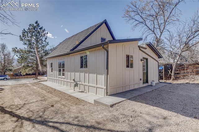 view of home's exterior with board and batten siding