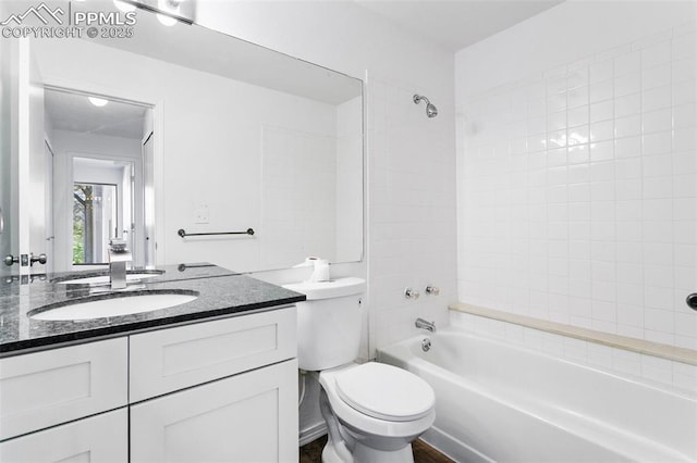 full bathroom with toilet, shower / washtub combination, and vanity