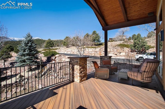 deck featuring a mountain view