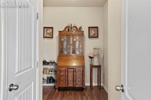 interior space featuring dark wood-style floors and baseboards