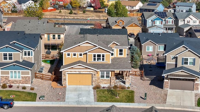 birds eye view of property with a residential view